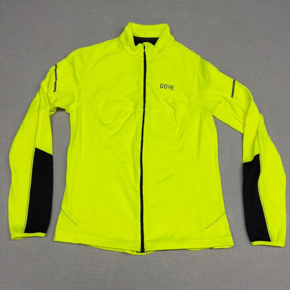 Gore Wear Neon Yellow Cycling Jacket Full Zip Reflective Mens Large Biking